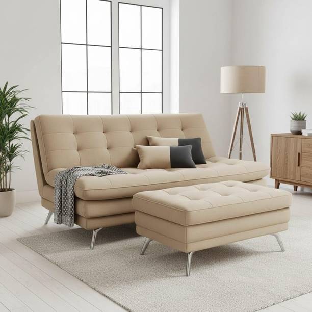 FURNY Supersoft 3-Seater Fabric Sofa Cum Bed with Ottoman & Extra 2 Cushions Fabric 3 Seater  Sofa