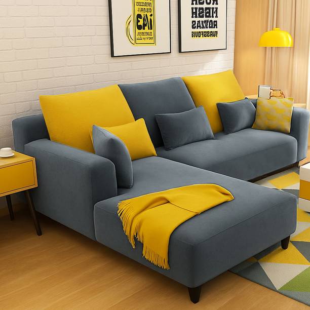 FURNY Mintora 4 Seater Fabric LHS L Shape Sofa Set for Living Room Fabric 4 Seater Sofa