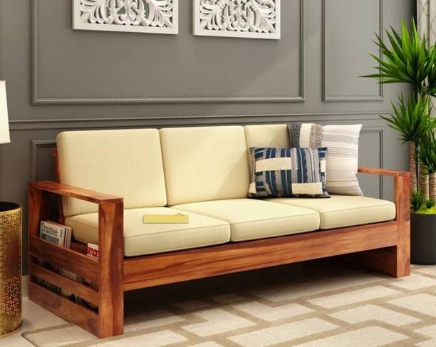 Allie Wood Sheesham Fabric 3 Seater  Sofa