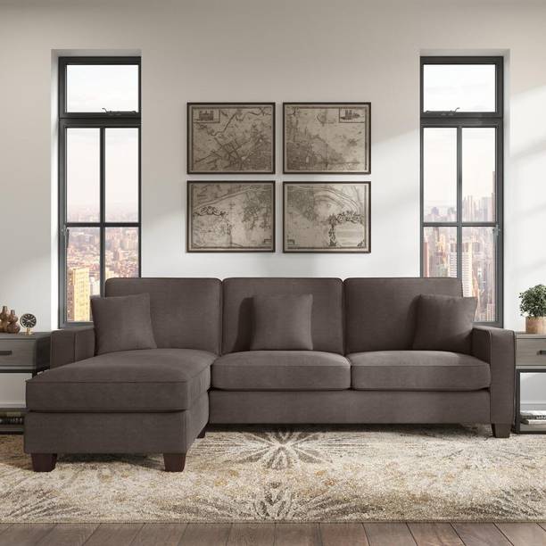 Torque Moscow 4 Seater Mini L Shape Fabric Sofa For Living Room - (Left Side,Brown) Fabric 4 Seater Sofa