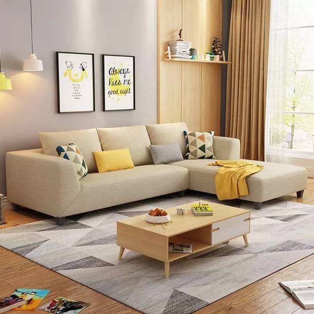 MintCasa Minta 4 Seater L Shape Left Facing Soft Cushion Wooden Frame Sofa Pre-assembled Fabric 4 Seater Sofa