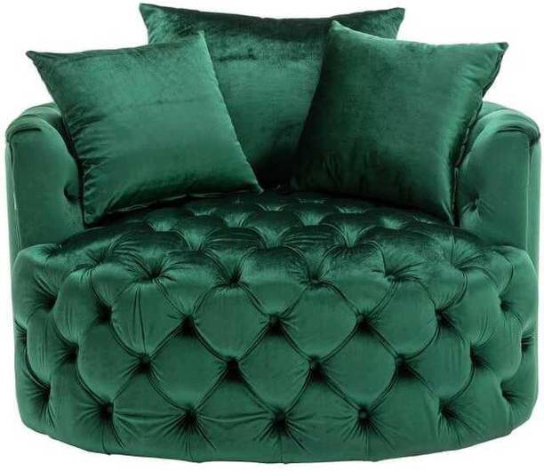 wooden luxury berrel chair / cuddle chair / wings chair / round sofa chair Fabric 1 Seater  Sofa