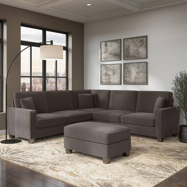 Torque Moscow 5 Seater Corner L Shape Fabric Sofa With Ottoman For Living Room- Brown Fabric 6 Seater  Sofa