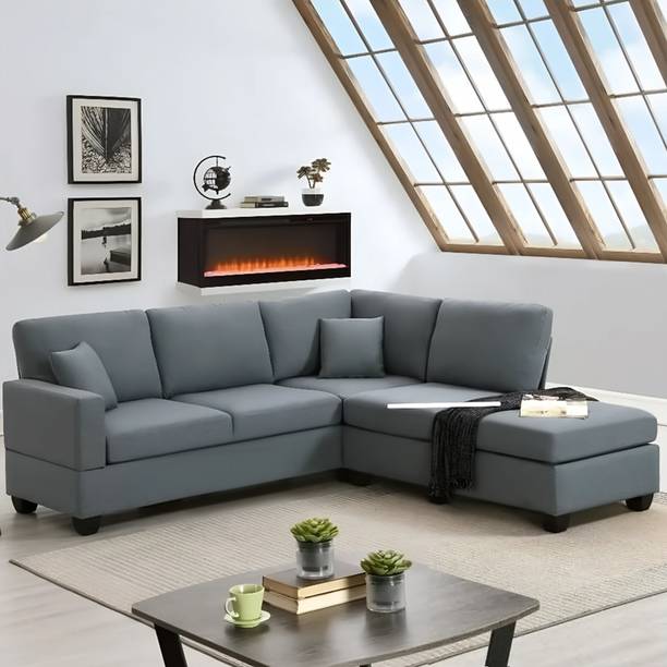 Homeify Harten 5 Seater Fabric L-Shape Corner Couch Set with Convertible Ottoman Fabric 5 Seater  Sofa