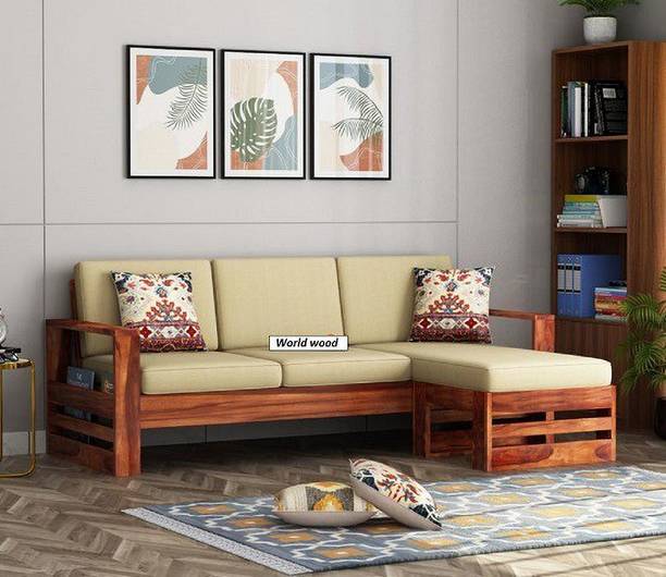 mp enterprises Solid Sheesham Wood 2Seater Sofa For LIving Room/Waiting Area Fabric 4 Seater  Sofa