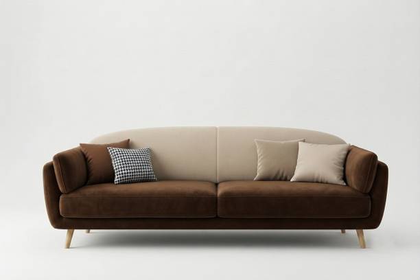 DECORIMPEX Luxury Lounge Sofa Brown & Beige Fabric 3 Seater  Sofa