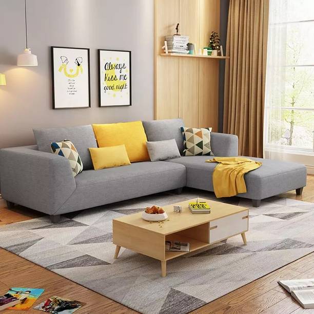 MintCasa Minta 4 Seater L Shape Left Facing Soft Cushion Wooden Frame Sofa Pre-assembled Fabric 4 Seater Sofa