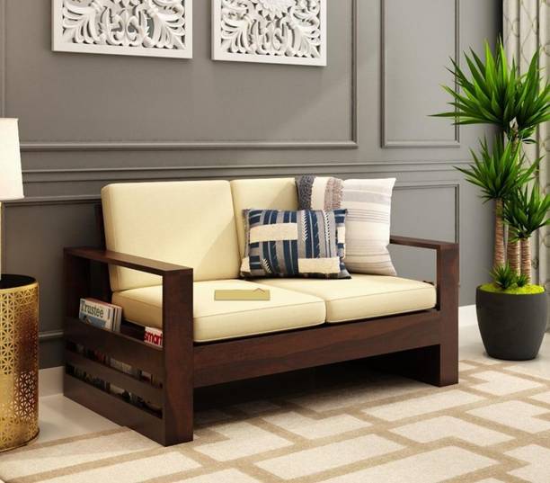 Divine Arts 2 Seater Solid Sheesham Wood Three Seater Sofa Set For Living Room/Hotel/Café Fabric 2 Seater  Sofa