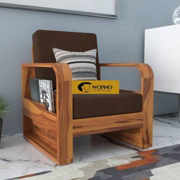 Wopno Furniture Sheesham Wooden 1 Seater Sofa set for living Room | Wooden Sofa Fabric 1 Seater  Sofa