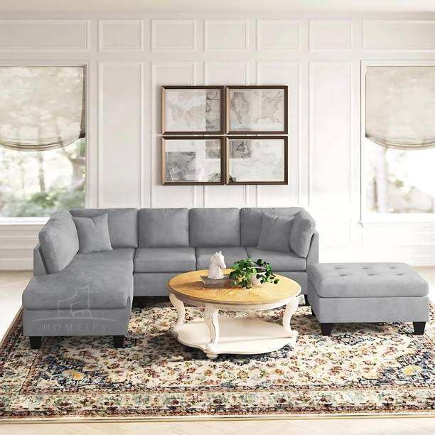 Homeify Oliver 6 Seater Sofa Upholstered Chaise Sectional with Ottoman Fabric 6 Seater  Sofa