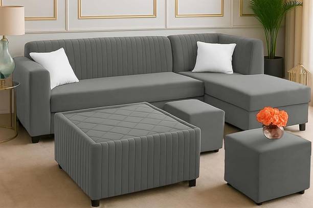 Dr Smith Modern L-Shaped Velvet Fabric 3 + 2 + 2 + 1 Sofa Set Fabric 8 Seater  Sofa