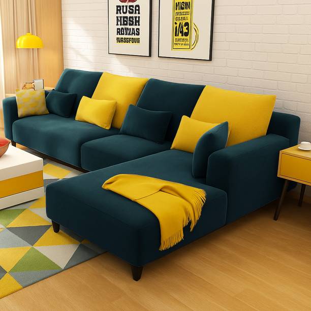 FURNY Mintora 6 Seater Fabric RHS L Shape Sofa Set for Living Room Fabric 6 Seater Sofa