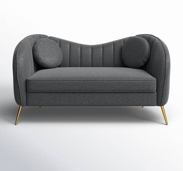 Soul Light Art Wooden Sofa 2 Pillows Curved Design Grey Couch Living Room Bedroom Half-leather 2 Seater Sofa