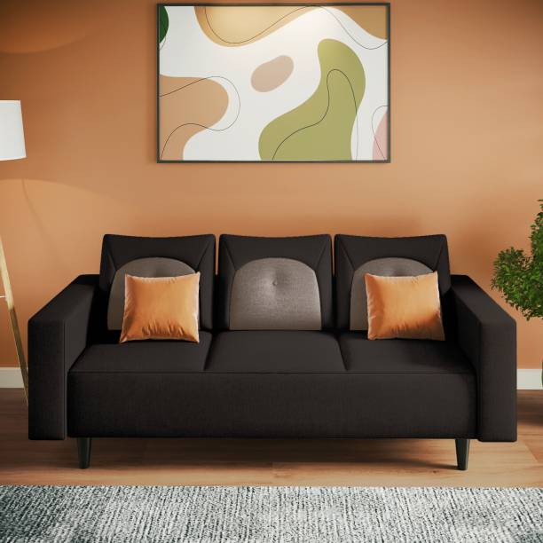 Godrej Interio Pangram 3 Seater Fabric Sofa 3-Years Warranty, Dark Brown Fabric 3 Seater  Sofa