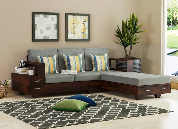 saamenia furnitures Solid Sheesham Wood L Shapes 5 Seater Sofa With Storage For Living Room / Hotel. Fabric 5 Seater  Sofa