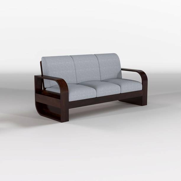 DIVESHIKA ART Sheesham Wood Three Seater Sofa With Round Leaf Style Arms & Side Pocket Storage Fabric 3 Seater  Sofa