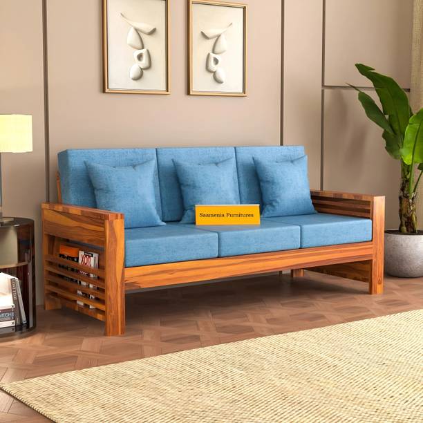 saamenia furnitures Solid Sheesham Wood 3 Seater Sofa { 40 Density Foam And Without Pillow } Fabric 3 Seater  Sofa