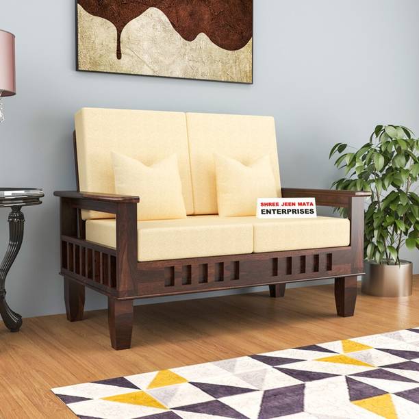 Shree Jeen Mata Enterprises KUBER Design Solid Sheesham Wood Two Seater Sofa With 'DERBY' Fabric Cushion Fabric 2 Seater  Sofa