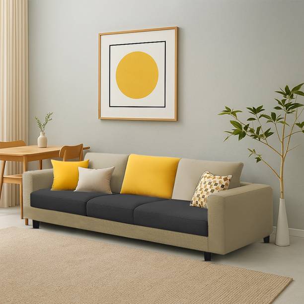 MintCasa Minta 3 Seater Straight Soft Cushion Wooden Frame Sofa Pre-assembled Fabric 3 Seater  Sofa
