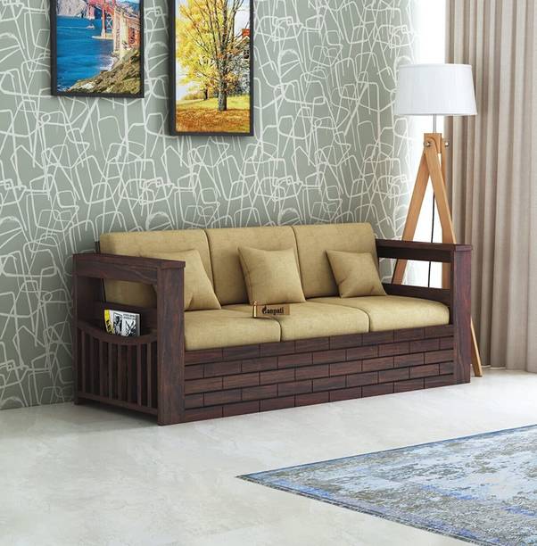 Ganpati Arts Wood Italian 3 Seater Sofa For Living Room Wooden Furniture For Hotel/Office Fabric 3 Seater  Sofa