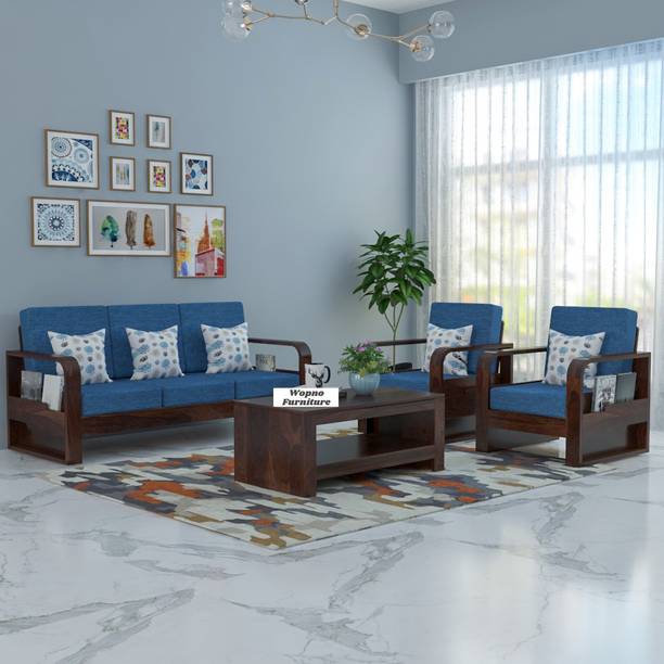 Wopno Furniture Sheesham Wooden 5 Seater Sofa set for living Room | Wooden Sofa Fabric 5 Seater  Sofa