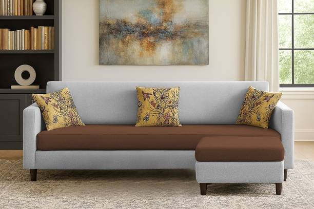 MintCasa Premium Lifestyle 4 Seater Straight Soft Cushion Wooden Frame Sofa with Ottoman Fabric 4 Seater Sofa