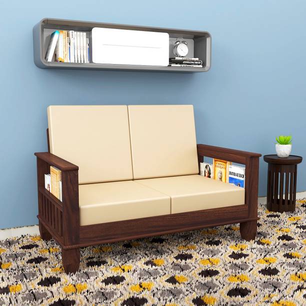 Wopno Furniture Pure Sheesham Wooden 2 Seater Sofa With Side Storage for Living Room Fabric 2 Seater  Sofa