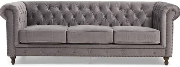 DECORIMPEX Modern and Stylish 3 Seater Chesterfield Luxury Sofa (Grey). Solid Wood 3 Seater  Sofa