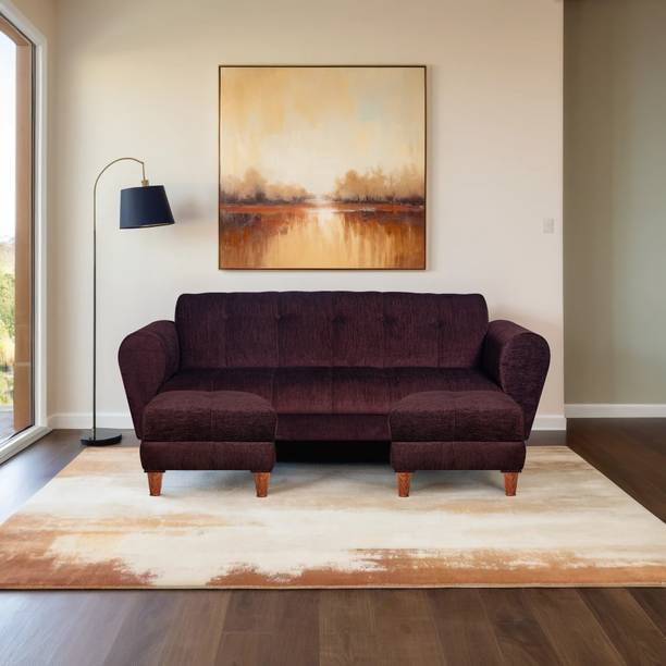 Seventh Heaven Milan 5 Seater Sofa with 2 Ottoman, Chenille Molfino Fabric: 2 year Warranty Fabric 3 + 1 + 1 Sofa Set