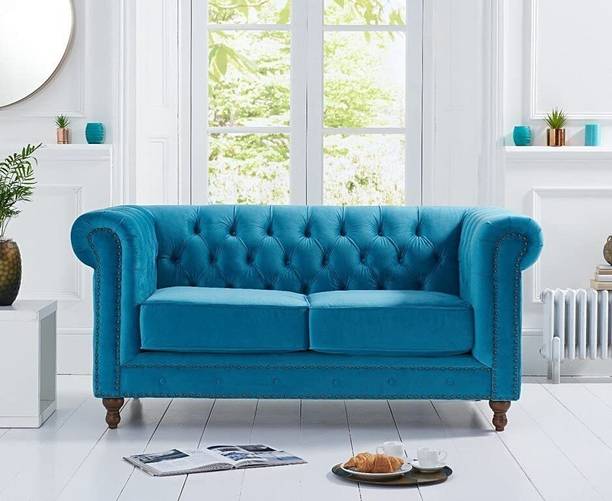 India wood mart Modern & Classic Hand Tufted 2 Seater Fabric Valvet Chesterfield Sofa Fabric 2 Seater  Sofa