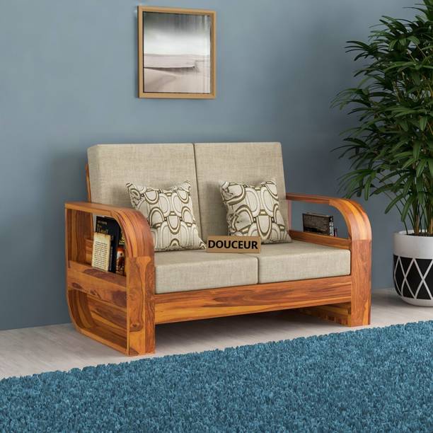 Douceur Furnitures Solid Sheesham Wood Two Seater Sofa For Living Room, Office, Café Fabric 2 Seater Sofa