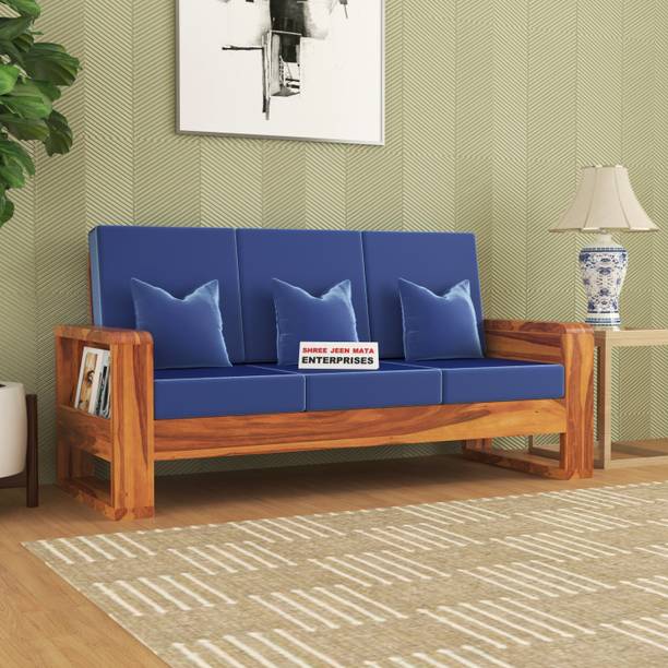 Shree Jeen Mata Enterprises Solid Sheesham Wood Three Seater Round Arm Sofa With 'HOLLAND' POLYESTER Fabric| Fabric 3 Seater  Sofa