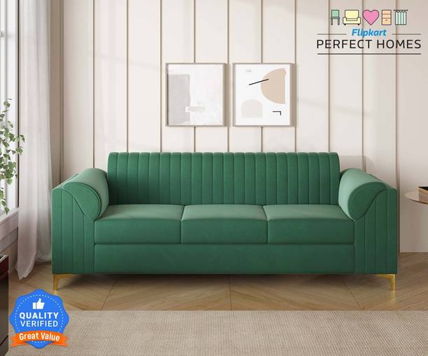 Flipkart Perfect Homes Savor 3 Seater Sofa for Living Room ll Office with Durable Metal Leg Velvet Fabric 3 Seater  Sofa