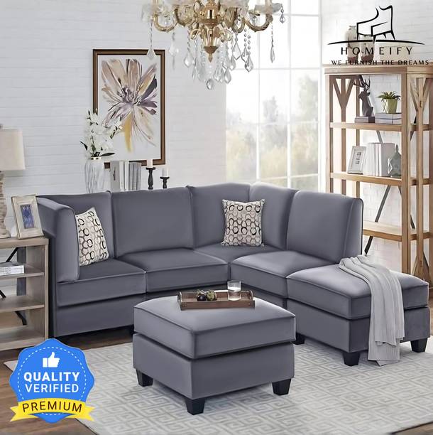 Homeify Adyna 5 Seater Velvet L Shaped Corner Sectional Sofa Fabric 5 Seater  Sofa