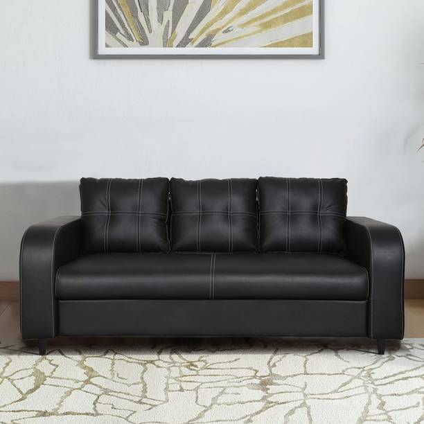 ARRA Tanaka Fully Upholstered Three Seater Cushion Back Sofa Leatherette 3 Seater  Sofa