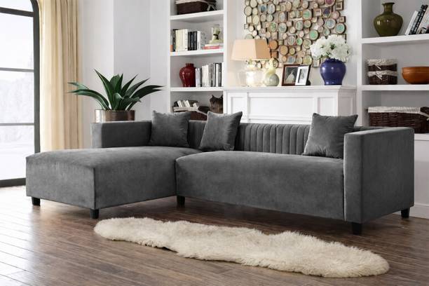 Dr Smith L Shape Chesterfield Fabric Velvet Corner Sofa Set Fabric 4 Seater Sofa
