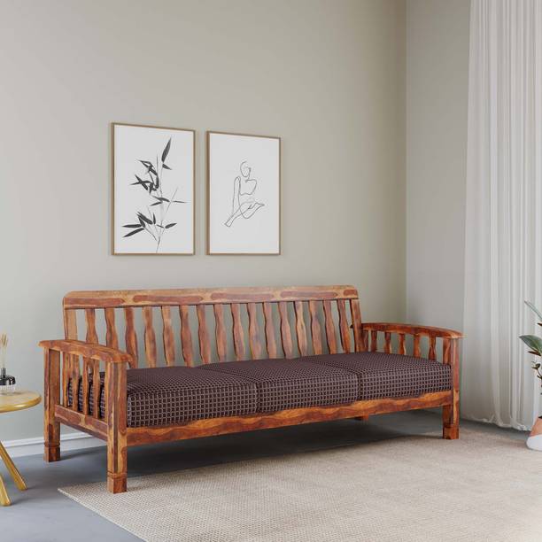 Allie Wood Rosewood ( Sheesham ) Fabric 3 Seater  Sofa