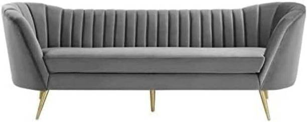 India wood mart Tufted Curved Performance Velvet Sofa Fabric 3 Seater  Sofa