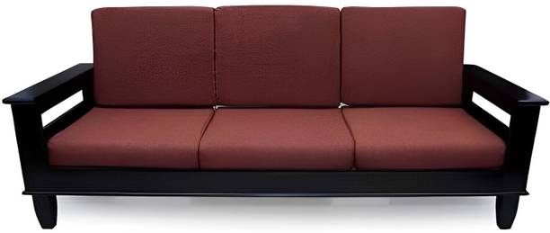 PR FURNITURE Wooden Three Seater Sofa For-Living Room/Office(Finish:-Dark Chestnut) Fabric 3 Seater  Sofa