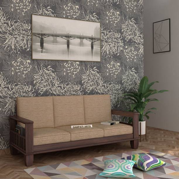 Ganpati Arts Solid Wood 3 Seater Sofa With Side Storage For Home/Living Room/ Fabric 3 Seater  Sofa