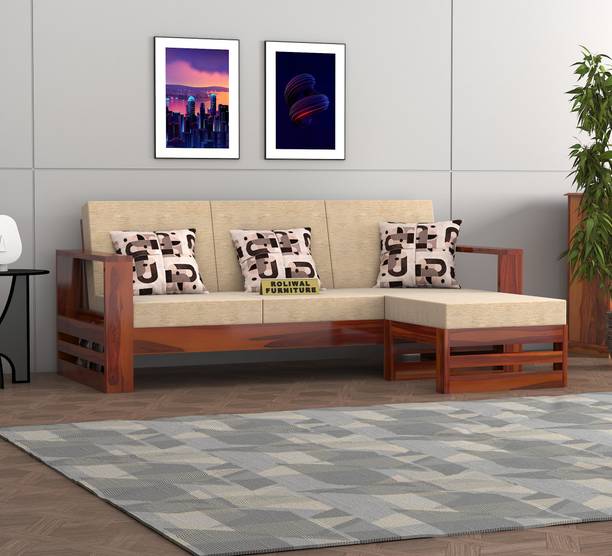 Roliwal Sheesham Wooden 4 Seater L-Shape Sofa Set for Living Room | Home & Office Fabric 4 Seater Sofa