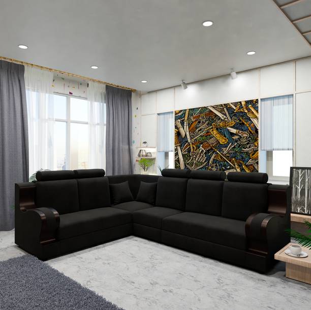 Sekar Lifestyle L Shape Corner Wooden Handles Fabric 5 Seater  Sofa