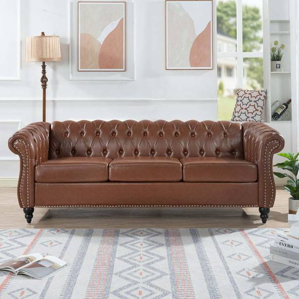 India wood mart 3 seat Sofa,Rolled Arm Sofa for Living Room,Bedroom,Office,Apartment,Small Space Leather 3 Seater  Sofa