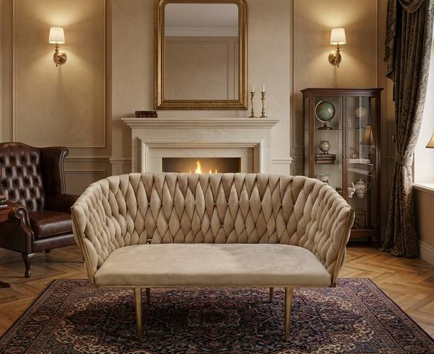 themerchantstore Designer metal frame sofa for home,lobby,restaurant,event,villa Fabric 2 Seater  Sofa