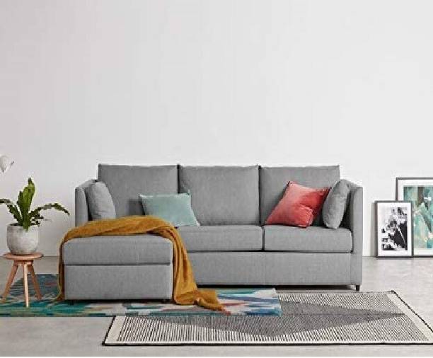 LUSTRE ENTERPRISE Ebullience 4 Seater Left Hand Facing Chaise L Corner Sofa in Light Grey Velvet Fabric 3 Seater  Sofa
