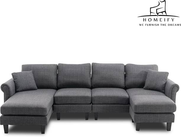 Homeify Reba Upholstered Chaise Sectional with Ottoman Fabric 6 Seater Sofa