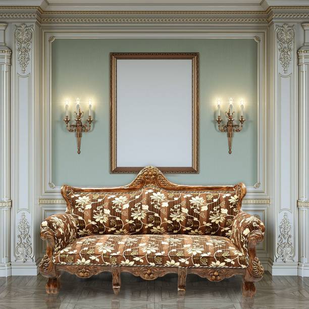 W.S.HANDICRAFTS Teak Wood 3 Seater Seater Sofa Set with Cushion for Living Room (Honey Brown) Solid Wood Outdoor sofa Fabric 3 Seater Sofa (Finish Type - polished) Fabric 3 Seater  Sofa