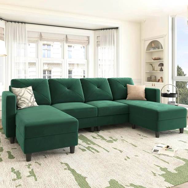 Groovecraft Arba U Shaped Sectional Couch Upholstered Sofa Couch with Chaise for Living Room Fabric 6 Seater  Sofa