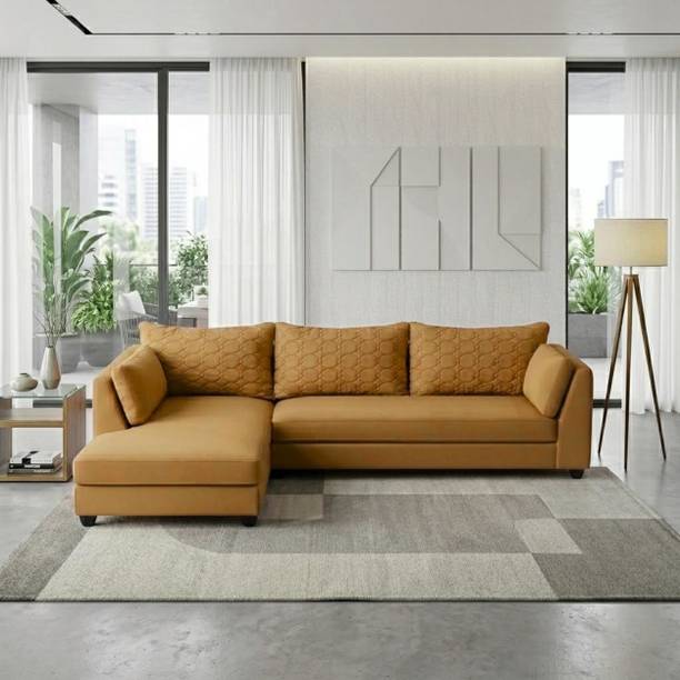 WAKESURE Premium Quality L Shape Velvet Fabric 6 Seater Sofa