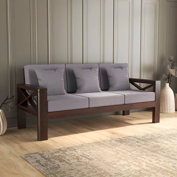 DECORWOOD Solid Sheesham Wood X Pattern 3 Seater Sofa For Living Room, Café, Office. Fabric 3 Seater  Sofa